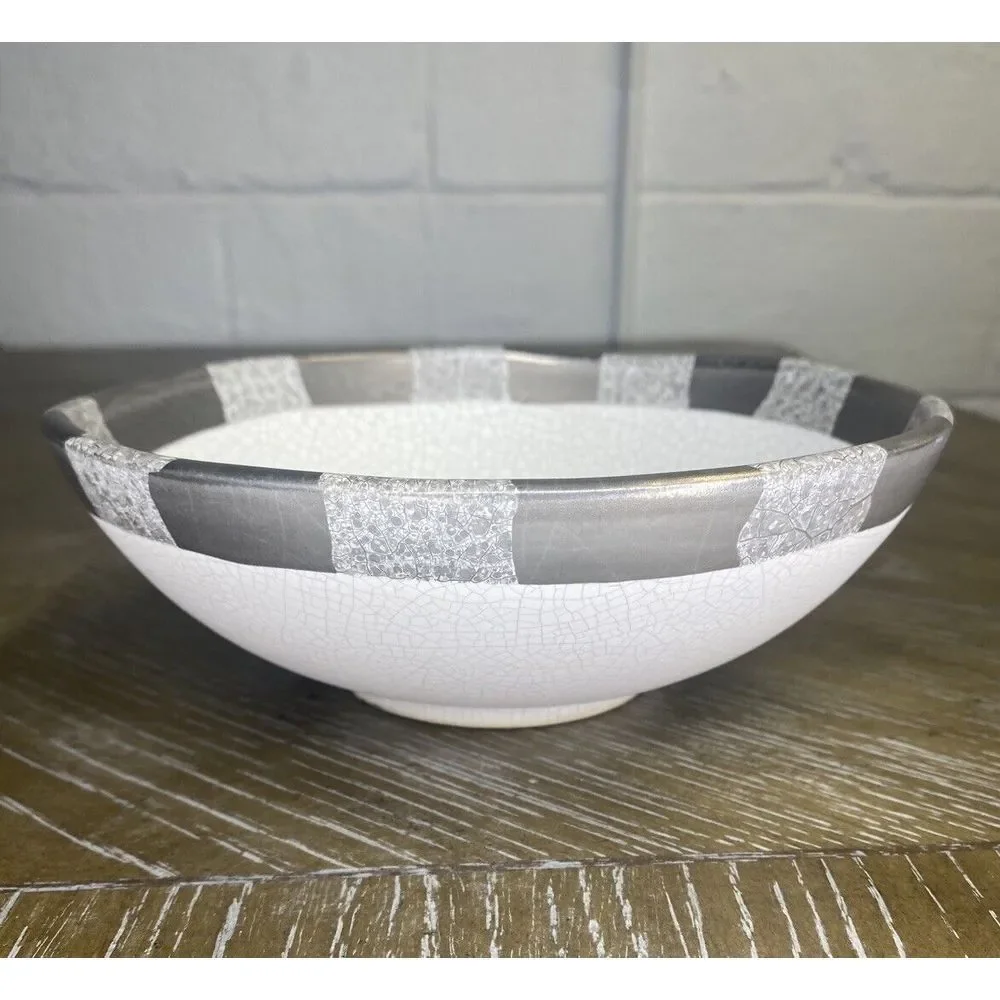 Michael Wainwright Art Pottery Ceramic Bowl Platinum‎ Crackle Ivory Gray